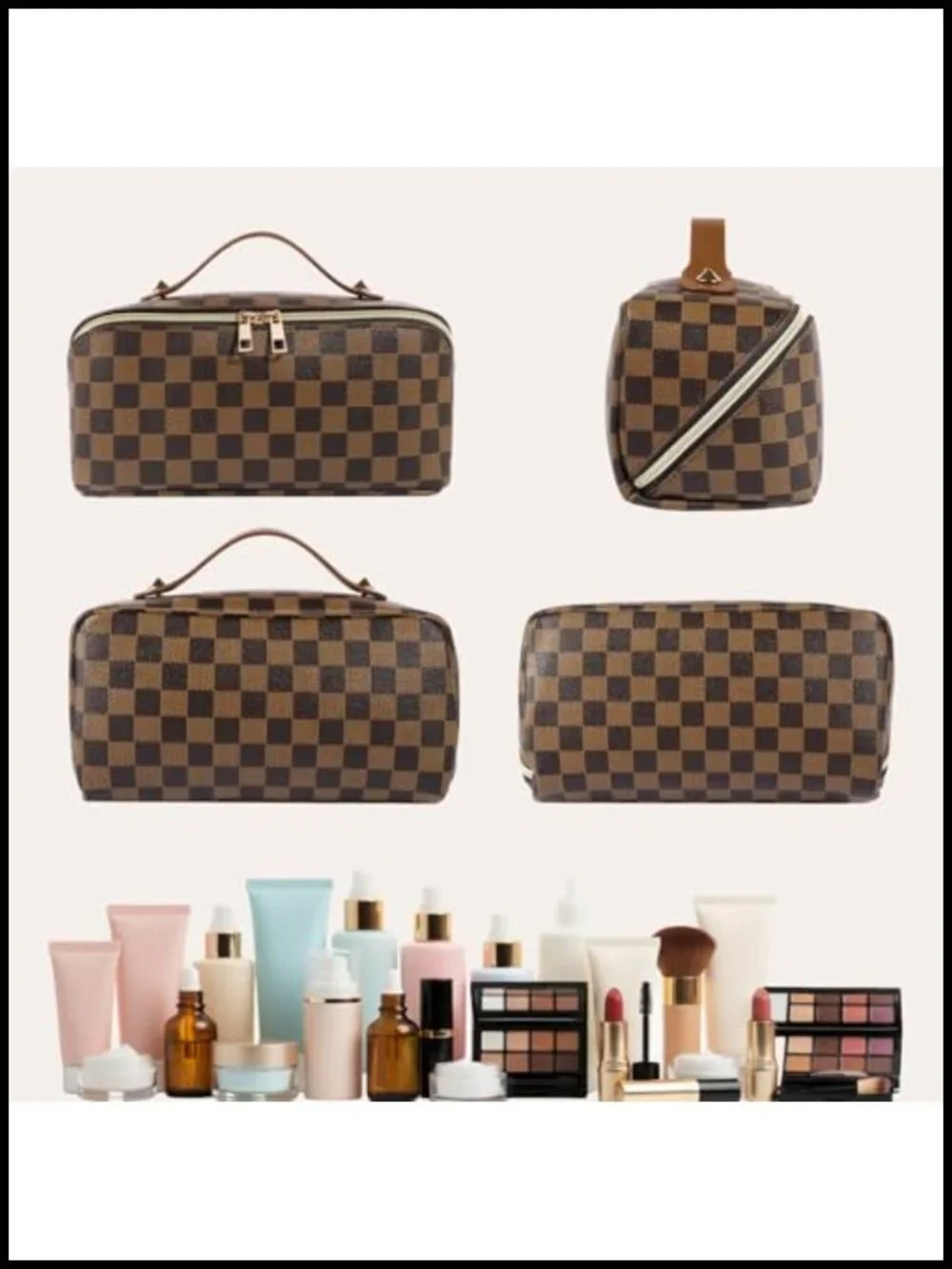 BAYANKALA Leather Travel Makeup Bag Waterproof Cosmetic Organizer with Handle